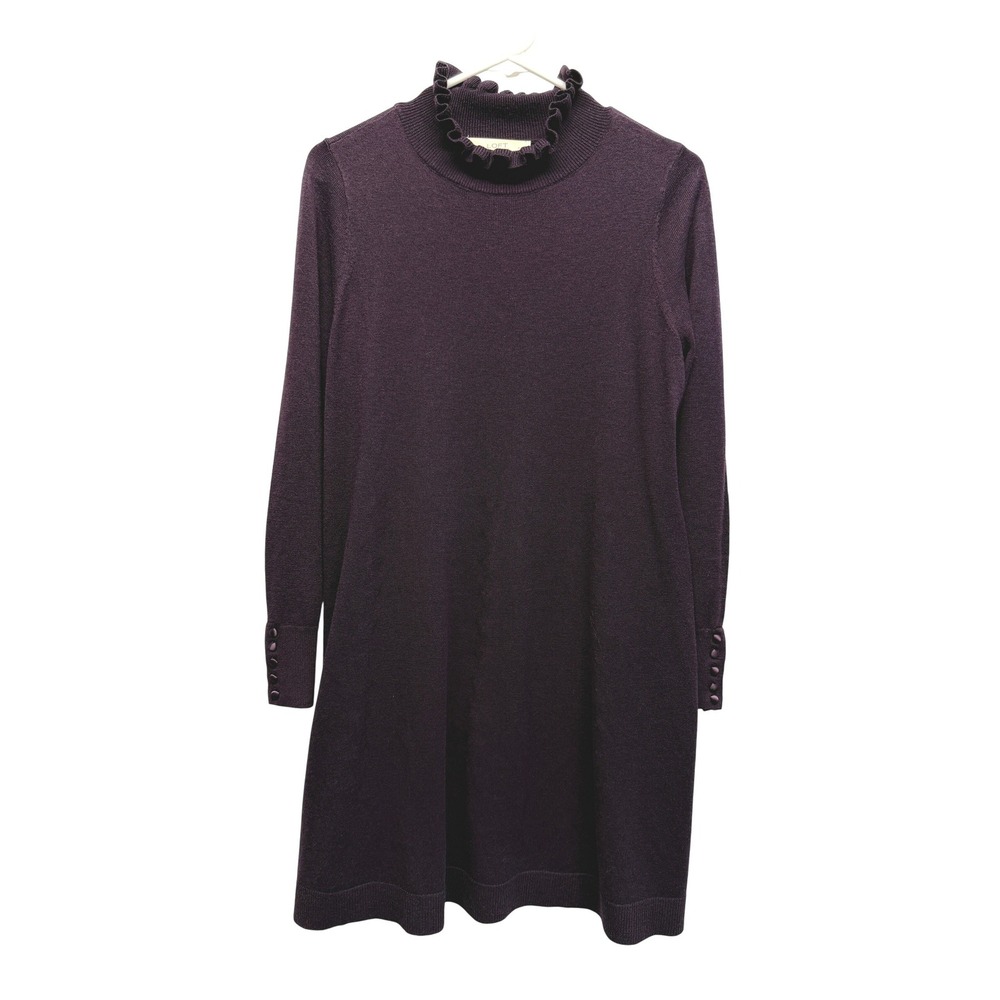 Loft Sweater Dress Ruffle Mock Neck LP Purple Women Super SOFT!